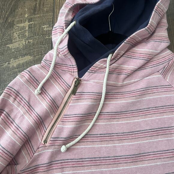 Ampersand Ave Pink Striped Navy Lining Double Hooded Sweatshirt Women's Sz LG - Picture 5 of 6